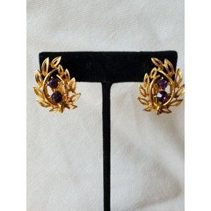 Vintage Amethyst Gold-tone Clip Earrings - Elegant Purple Gems